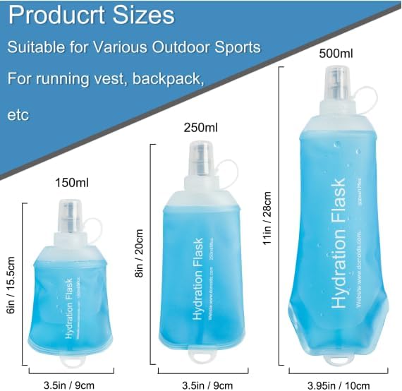 CLINTT 250ml Soft Flask, Foldable Running Water Bottle, TPU Folding Soft Water Flask, BPA-Free Collapsible Flask for Hydration Pack Running Vest, Cycling, Climbing, Hiking - 1Pcs, Blue