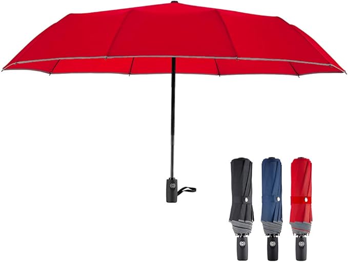 FDJASGY Windproof Travel Umbrella with Teflon Coating Auto Open Close Lightweight Sun&Rain Umbrella with 10 Rib Construction and Reflective Stripe Zipper Pouch