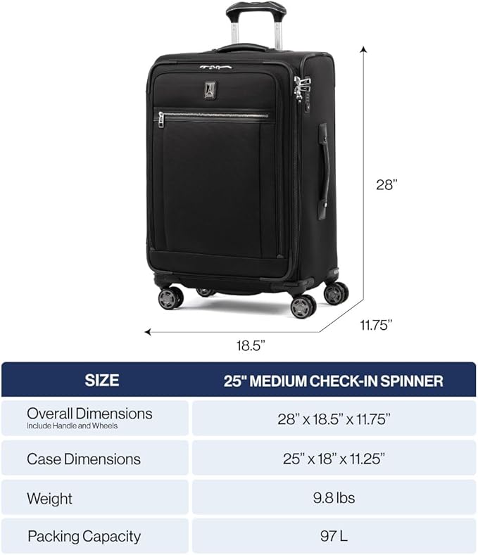 Travelpro Platinum Elite Softside Expandable Checked Luggage, 8 Wheel Spinner Suitcase, TSA Lock, Men and Women, Bordeaux Red, Checked Medium 25-Inch