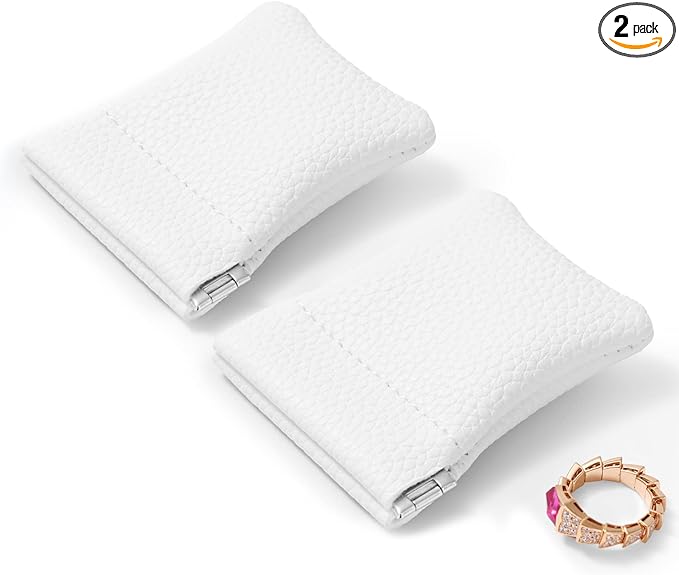 2 Pack PU Leather Slim Engagement Wedding Ring Pouch Leather Jewelry Pouch Christmas,Wedding Party Favor Gift Bag(White)