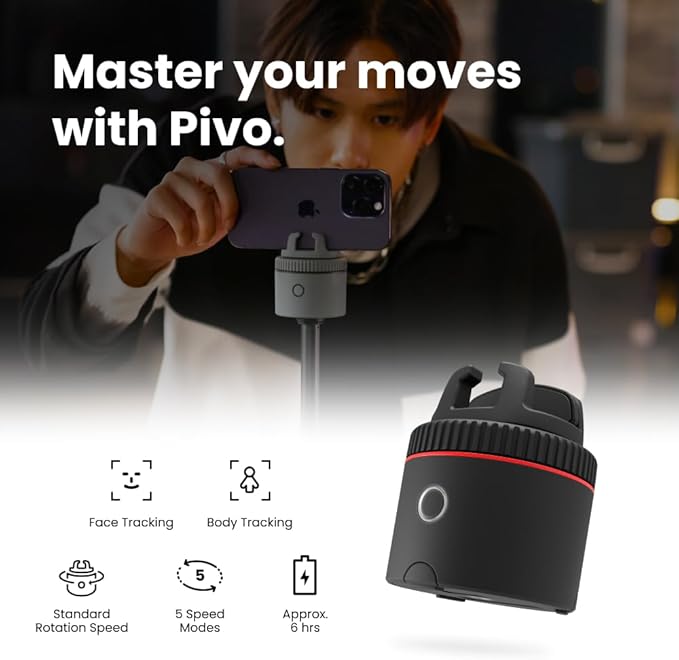 Pivo Pod Classic Auto Tracking Phone Holder, Face & Body Tracker, 360° Rotation, Stand for Content Creation with Remote Control, Smart Mount and Travel Case
