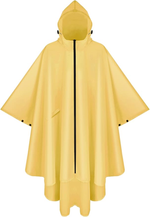 PTEROMY Hooded Rain Poncho for Adult with Pocket and Zipper, Waterproof Lightweight Raincoat for Men and Women