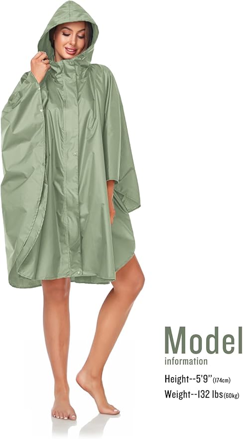 SaphiRose Unisex Rain Poncho Hooded Waterproof Raincoat for Adults Women