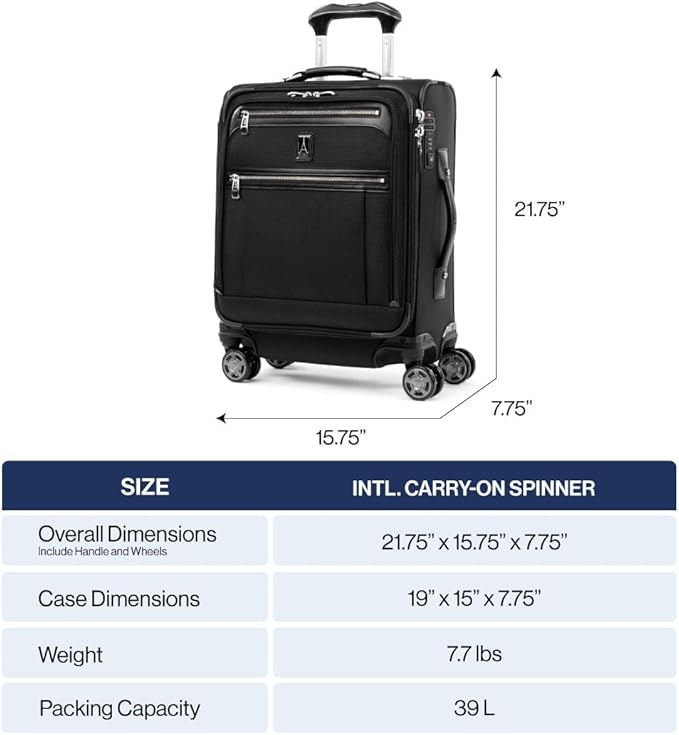 Travelpro Platinum Elite Softside Expandable Carry on Luggage, 8 Wheel Spinner Suitcase, USB Port, Men and Women, International, True Navy, Carry On 19-Inch