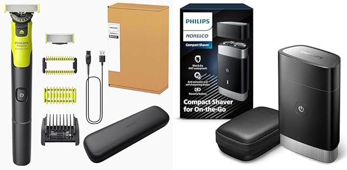Philips Norelco Travel Groom Duo includes Compact Shaver + OneBlade 360 with Connectivity Face + Body, Electric Beard Trimmer, Shaver and Body Groomer with 5in1 Comb, Body Attachment, Travel Case