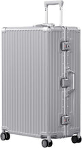 AnyZip Luggage PC+ABS Aluminum Frame Zipperless Checked Luggage Hard Shell Suitcase with TSA Lock Double Spinner Wheels 28 Inch Silver