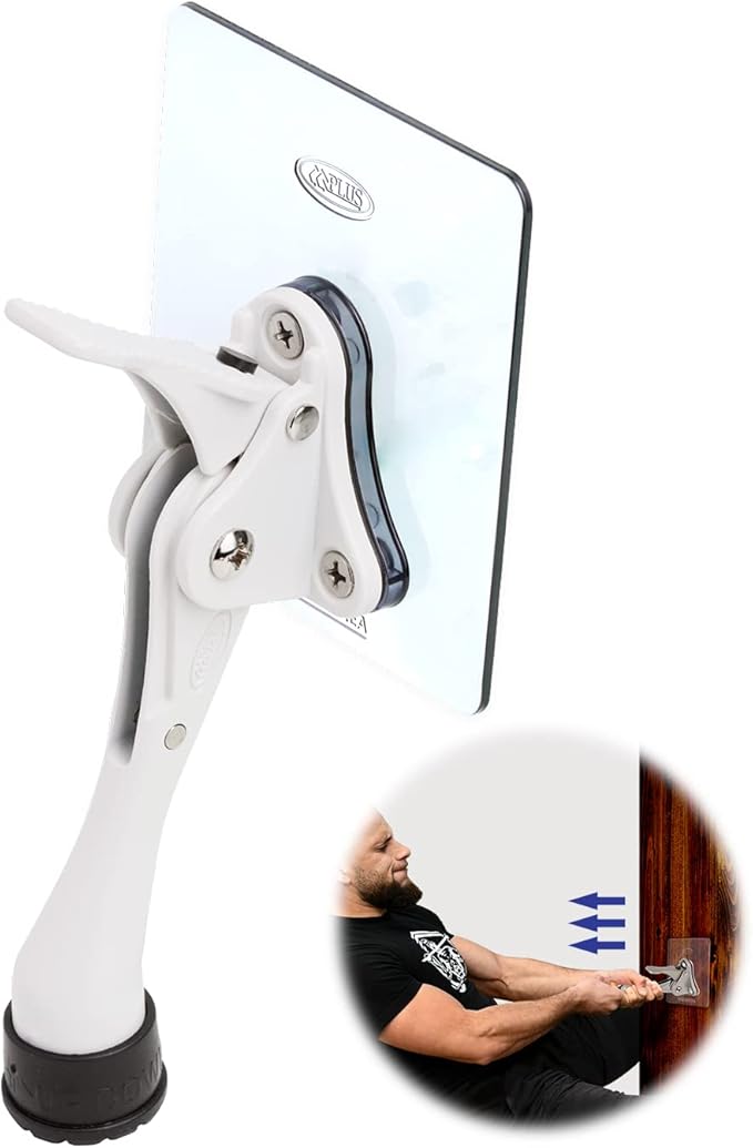 Door Stopper with Adhesive Bracket Stickers, No Drilling or Tools Needed, Available for All Doors, Door Holder, Heavy Door Stop, KickDown Door Stoppers, Bottom of Door by HASHI (White/Bracket)