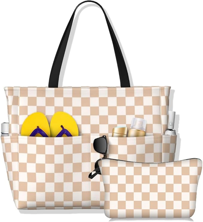 Waterproof Beach Tote Pool Bags for Women Ladies Extra Large Gym Tote Bag for Weekender Travel with Small Pouch
