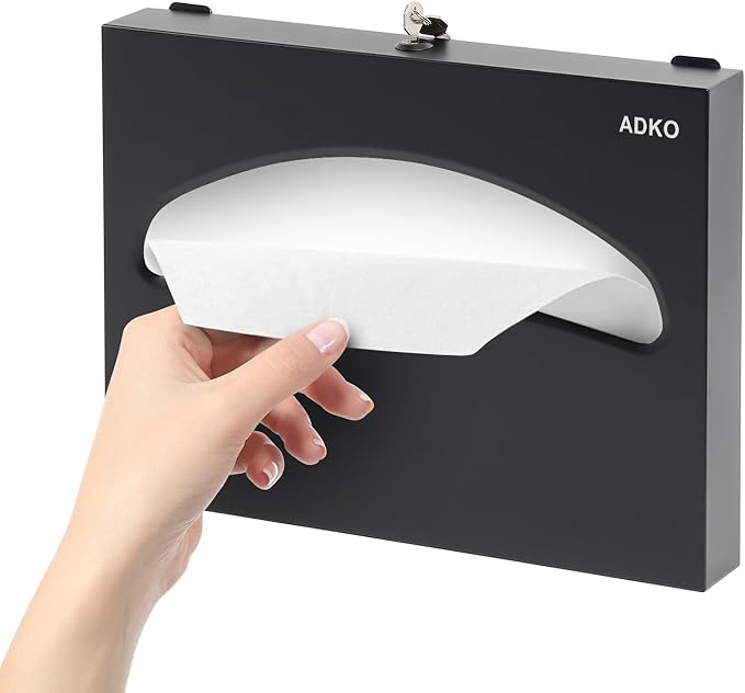 Toilet Seat Cover Dispenser Commercial Wall Mount Toilet Seat Cover Dispenser 250 Single 1/2 Fold Capacity Toilet Seat Cover Holder with Key for Office Building(SUS 304 with Matte Black)