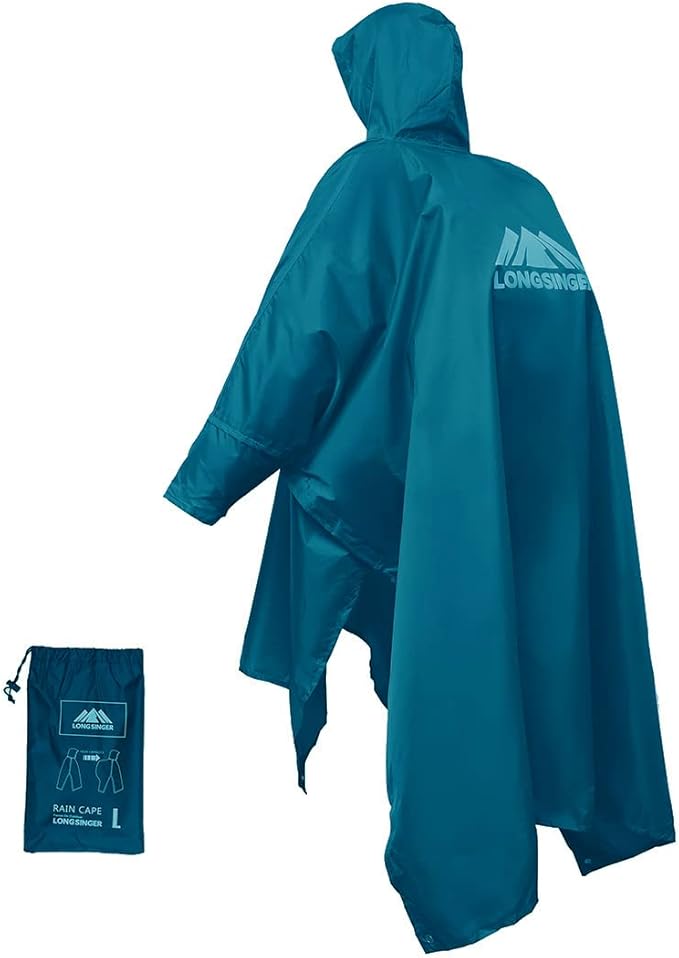 longsinger Rain Poncho for Adult, Waterproof Rain Poncho with Hood and Sleeve, Ideal for Hiking, Hunting, Camping