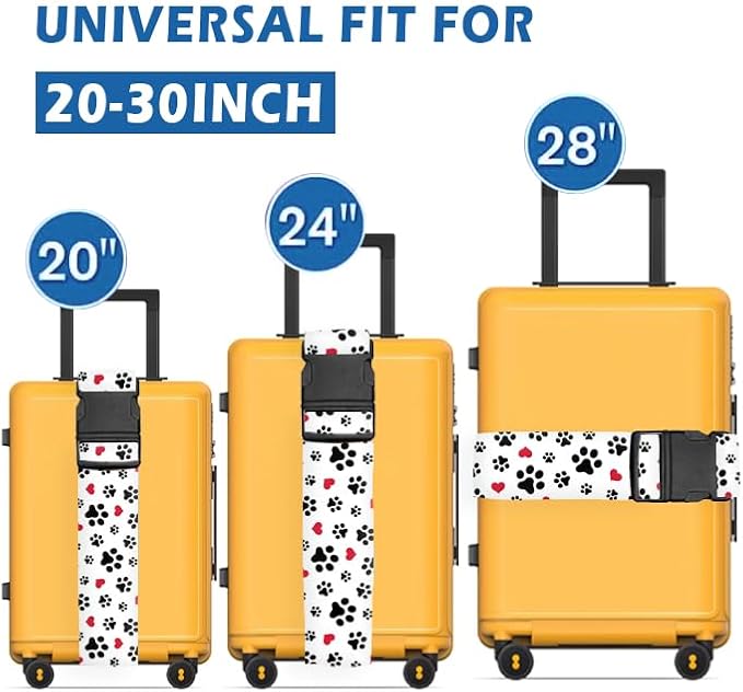 Luggage Straps for Suitcases Travel Belt Accessories, Cute Suitcase Strap, Adjustable Luggage Belt Strap, Heavy Duty with Quick-Release Buckle Luggage Strap Cute Dog Paws