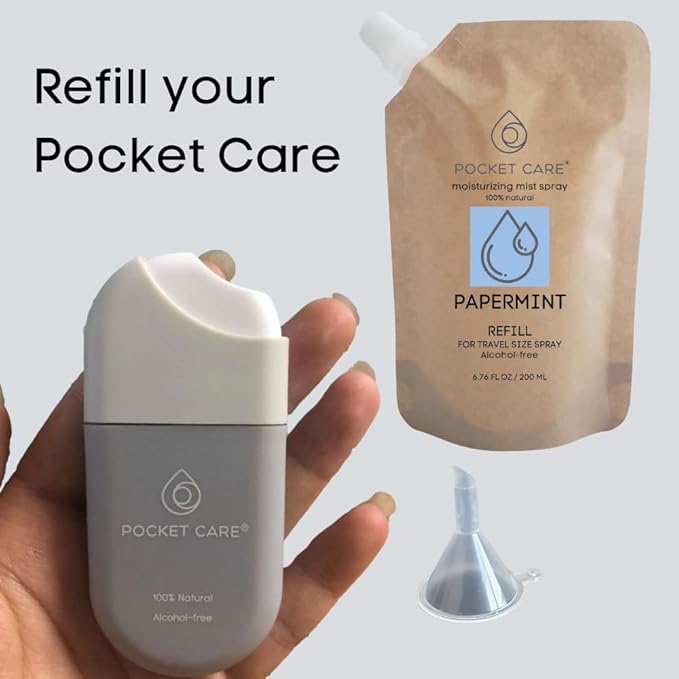 POCKET CARE | 2 Pack Peppermint Hand Cleanser Moisturizing Spray 1 Fl OZ- for Hands | Organic | Travel Size - Travel Accessories | 100% natural