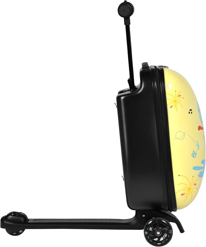 smilesun 4-in-1 Detachable Scooter Luggage for Kids & Teens – Hardside Ride-On Suitcase with Led Light Up Wheels, Dinosaur Design, Lightweight Foldable, Perfect Travel Gift for Boys(Yellow 22-inch)