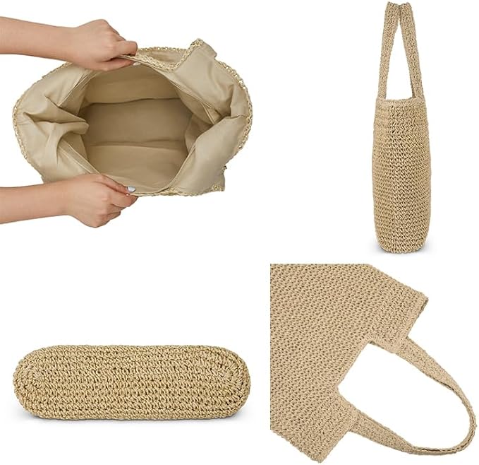 Straw Beach Tote Bag: Large Summer Boho Woven Bags - Rattan Handmade Shoulder Handbags for Women