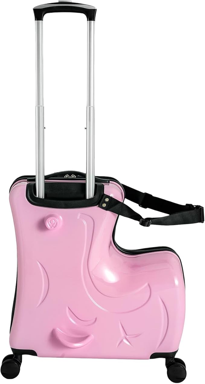 20 Inch Children's Ride On Trolley, Toddler Luggage Seat Ride with Lock, Kid's Ride-on Travel Suitcase with Spinner Wheels, Kids Travel Trolley Riding Luggage Suitcase for Boys Girls Gift, Pink