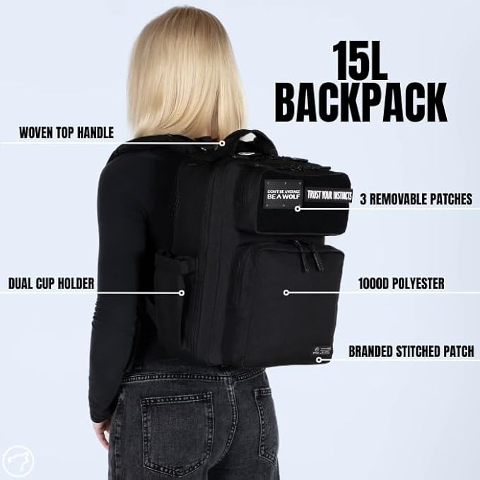 WOLFpak 15L Backpack - Alpha Black - Slim Everyday Carry Backpack for Men & Women, Water-Resistant Minimalist Daypack for Laptop & Travel