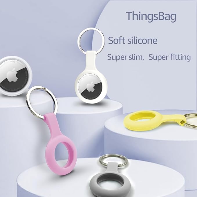 ThingsBag Apple AirTags 4 Pack Case Keychain Silicone Apple Air Tags Holder Item Finders Accessories Comes with Metal Snap Airtags Keyring Case 4 Pack