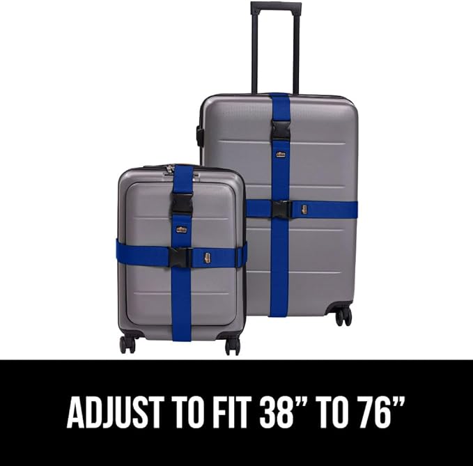 GORILLA GRIP Heavy Duty 4 Pack Adjustable Luggage Straps for Suitcases, Easy to Identify Travel Belt Connector Holds Suitcase Together, Extends Life of Bag, Strap Connects Two Bags, Accessories Blue