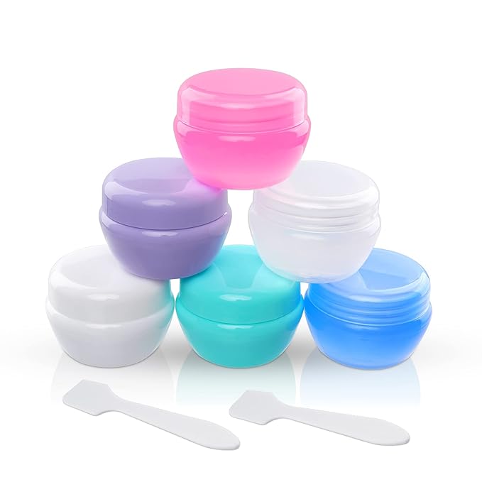 Cosywell Small Plastic Travel Jars for Creams - TSA Approved Refillable Cosmetic Containers - Leak-proof Travel Size Containers with Lid for Lotion, Makeup, Cosmetics - 6 Pieces