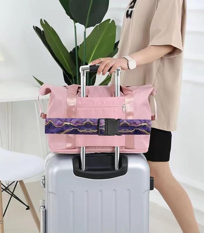 Luggage Straps for Suitcases Travel Belt Accessories, Cute Suitcase Strap, Adjustable Luggage Belt Strap, Heavy Duty with Quick-Release Buckle Luggage Strap Luxury Purple Marble