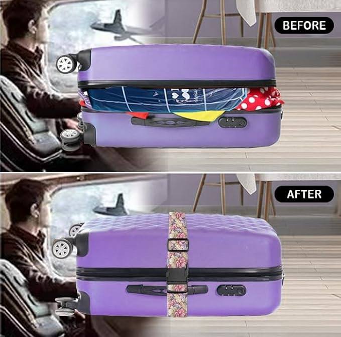 Luggage Straps for Suitcases Travel Belt Accessories, Cute Suitcase Strap, Adjustable Luggage Belt Strap, Heavy Duty with Quick-Release Buckle Luggage Strap Luxury Flowers Leaf