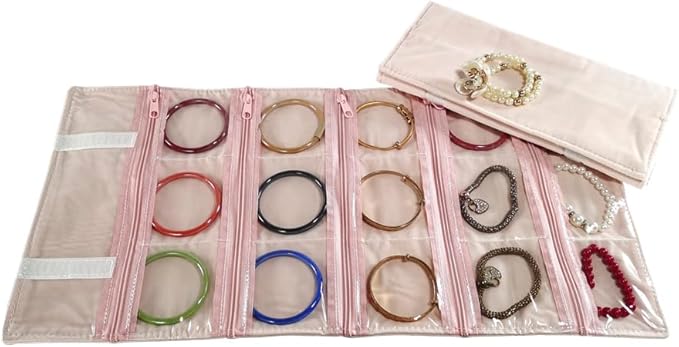 Travel Jewelry Roll Bag Portable Organizer Pouch With Grids&PVC Cover Storage Bags for Necklace, Bracelet, Bracelet,Ring, Badge, Pendant