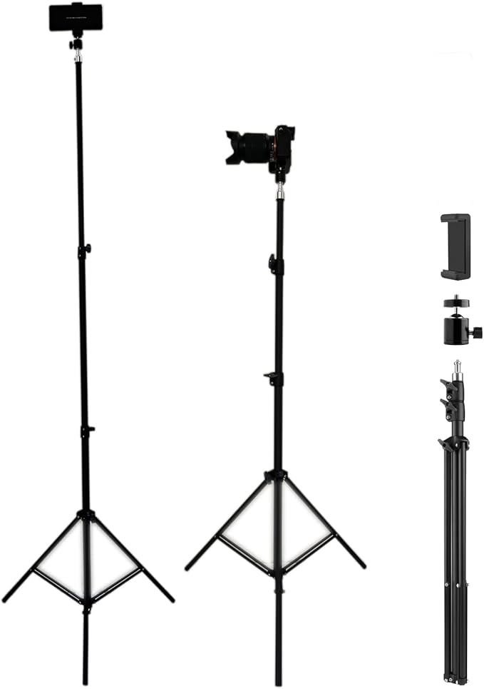 Up to 82.6 Inch Tall Tripod for Cell Phone and Lightweight Camera, Super Tall Tripod with Cell Phone Holder for iPhone 14 Pro Max, 13 Pro Max, Galaxy S22 Ultra, Action Cameras