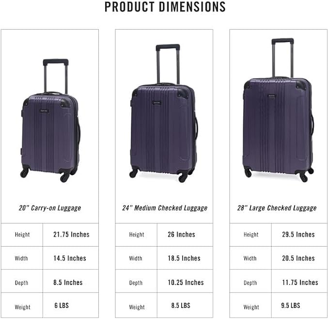 Kenneth Cole REACTION Out of Bounds Lightweight Hardshell 4-Wheel Spinner Luggage, Smokey Purple, 24-Inch Checked