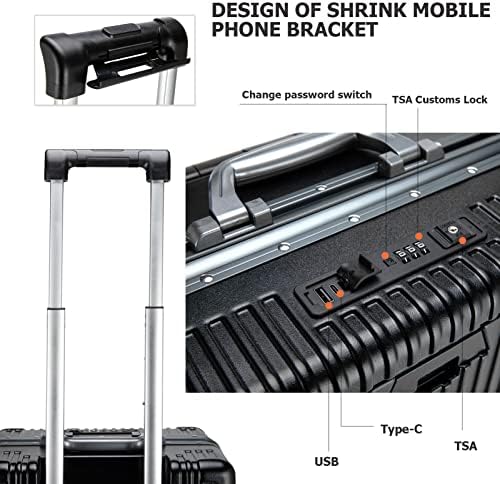 feilario 20in Aluminium Frame PC Hard Shell Spinner Wheels Luggage, Built-In TSA lock Carry on Suitcase, with Cup Holder, USB Port, Phone Holder