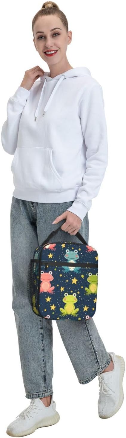 Frog Insulated Lunch Box for Women Men Frog Lunch Bag for Travel,or Fishing Polyester Frog Lunch Box