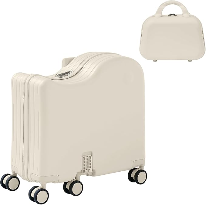 TABU Ride-on Luggage with Handbag for Kids，Hardshell Carry On Suitcase with Hidden Cup Holder, Foldable Pedal,Type-C & USB Interface, TSA Lock, 6-Spinner Wheels, White