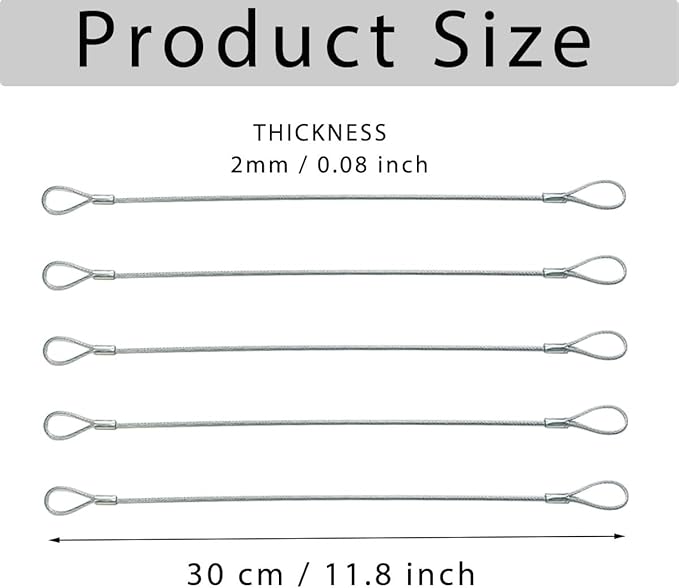 10 Pack Luggage Lock Safety Cable, Stainless Steel Cable with Loops, Stainless Steel Safety Cable, Safety Cable Lock, Braided Steel Coated Safety Cable Luggage Lock 2mm Thickness 12 inch Length