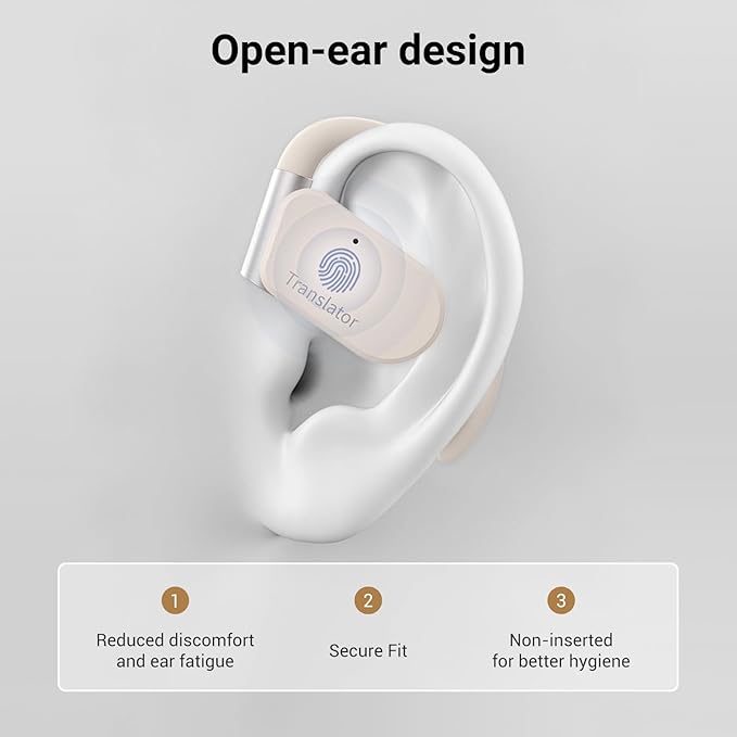 M9 Language Translator Earbuds Open-Ear Headphones Support 144 Languages & Accents Translation Earbuds Real Time Translator Device, Snug Fit, Ergonomic Ear Hooks Beige (Without Offline Package)