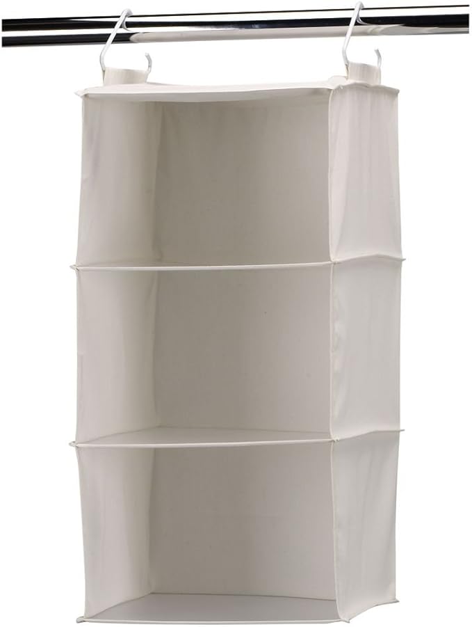 Household Essentials 311342 Hanging Closet Organizer | 3 Pocket Shelves | Natural Canvas