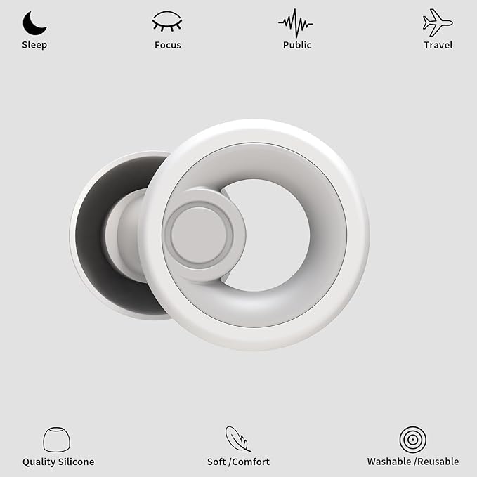 Ear Plugs for Sleeping Noise Cancelling 2 Sets, Reusable Earplugs Hearing Protection 30dB, Soft Silicone Ear Plugs for Concerts, Party, Focus - 8 Pairs Ear Tips in XS/S/M/L - White