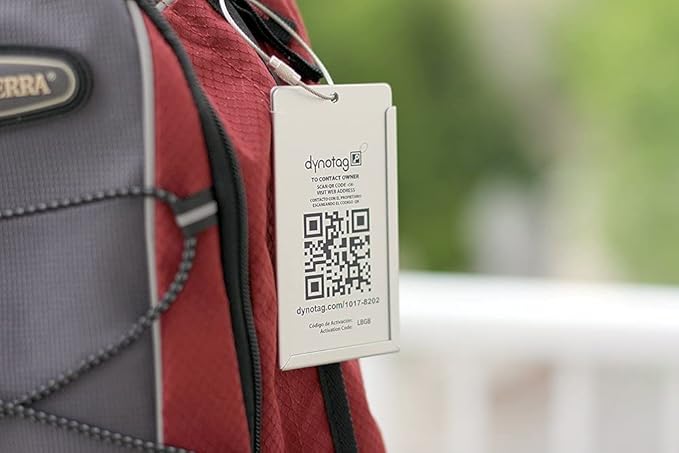 Dynotag® Web Enabled Smart Aluminum Convertible Luggage ID Tag + Braided Steel Loop, with DynoIQ™ & Lifetime Recovery Service (Cool Silver)