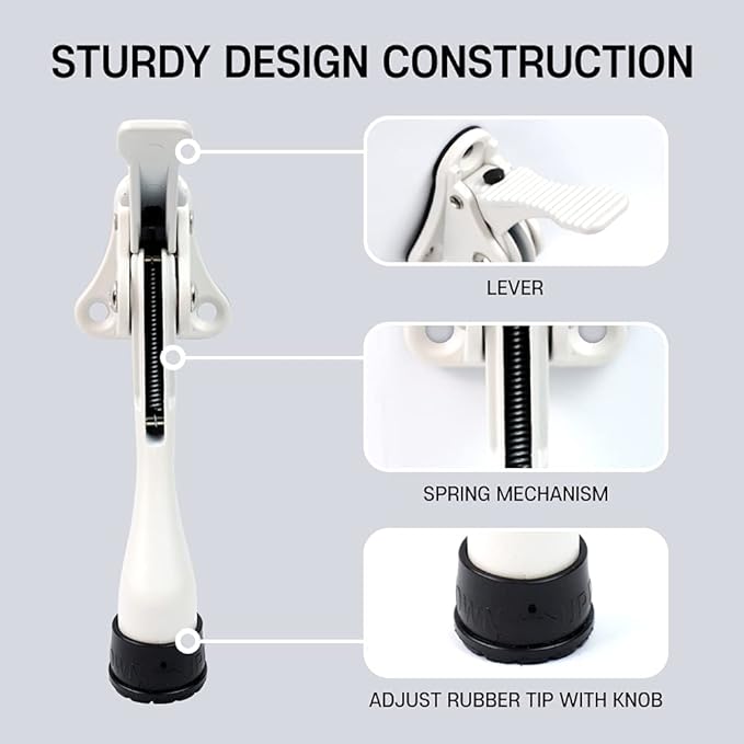 One Touch Kickdown Door Stopper, Door Holder, Heavy Duty Door Stops, Bottom of Door, Height-Adjustable Rubber Tips by HASHI (White 4 inch x 1pack)