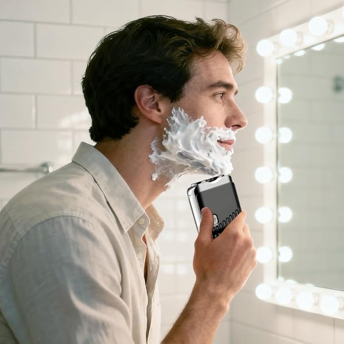Mini Electric Shaver, Dual Head Waterproof Rechargeable Razor Mini Wet Dry Shaving Razor for Travel Home Use (Black)