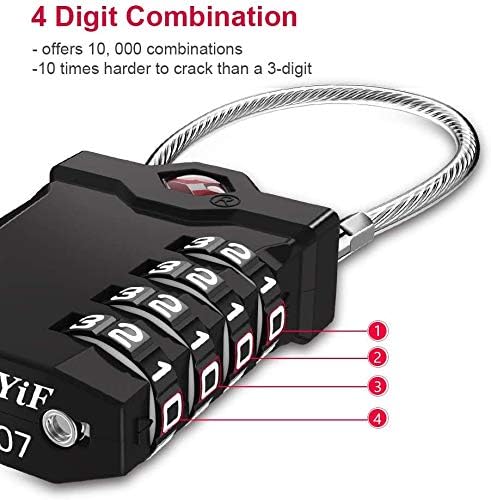 ZHEGE TSA Luggage Locks, Zipper Lock with Inspection Indicator, 4 Digit Cable Lock with 5.5 Inch Flexible Cable for Suitcase, Backpack, Baggage, Gym Locker, Toolbox (2 Pack, Black and Silver)