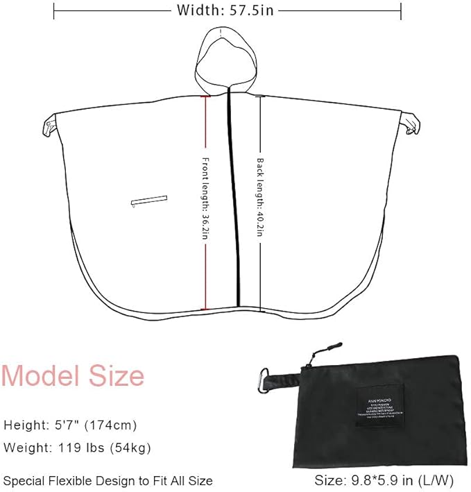 Rain Poncho Jacket Coat Hooded Zipper Style for Women/Men/Adult with Pocket