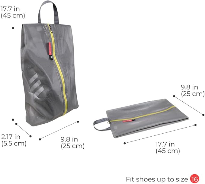 pack all Plus-Sized Shoe Bag for Travel, Water-Resistant Shoe Pouch for Gym, Odor-Resistant Soccer Cleats Bag for Sport (Grey, 2-Pack)