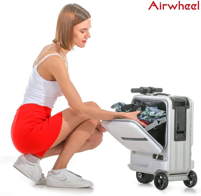 Airwheel 20 Inch Smart Rideable Suitcase Electric Luggage Scooter Carry On Luggage (silver)