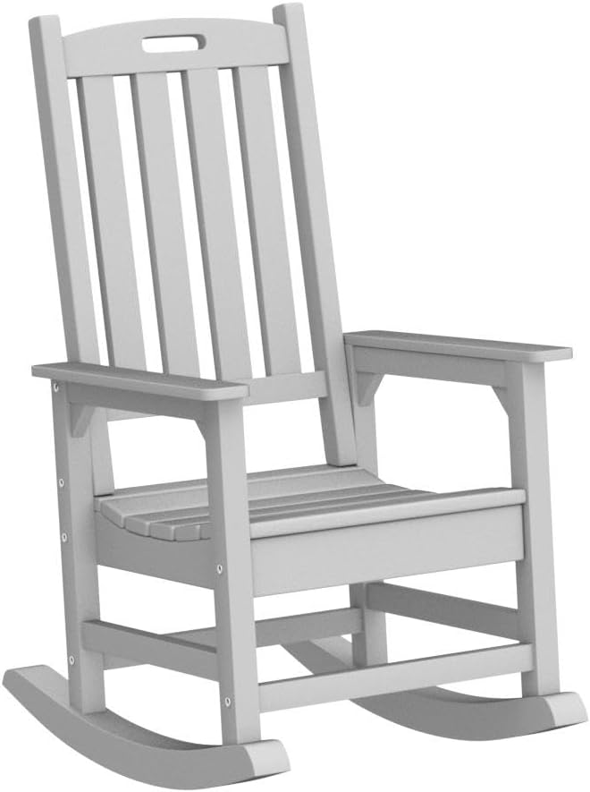 Psilvam Oversized Outdoor Rocking Chair Set of 2, Porch Rocker with 21" Wide Seat and 32" Tall Backrest, Pre-Assembled with Most Components for Effortless Installation (Grey)