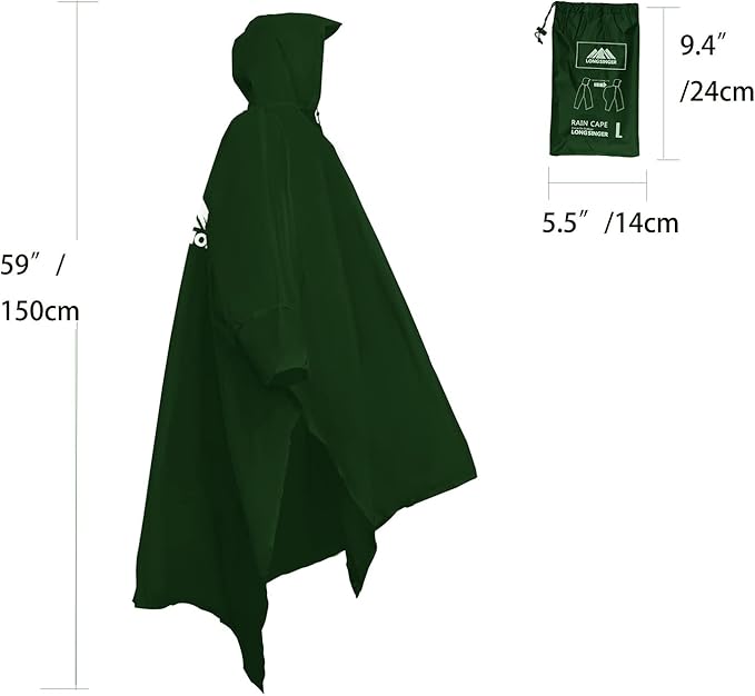 longsinger Rain Poncho for Adult, Waterproof Rain Poncho with Hood and Sleeve, Ideal for Hiking, Hunting, Camping