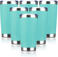 20oz Tumbler Bulk Stainless Steel Vacuum Insulated Tumblers with Lid Double Wall Travel Mug, Powder Coated Coffee Cup, Suitable for Ice Drinks and Hot Beverage (Light blue 6pack)