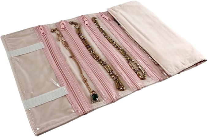 Travel Jewelry Roll Bag Portable Organizer Pouch With Grids&PVC Cover Storage Bags for Necklace, Bracelet, Bracelet,Ring, Badge, Pendant