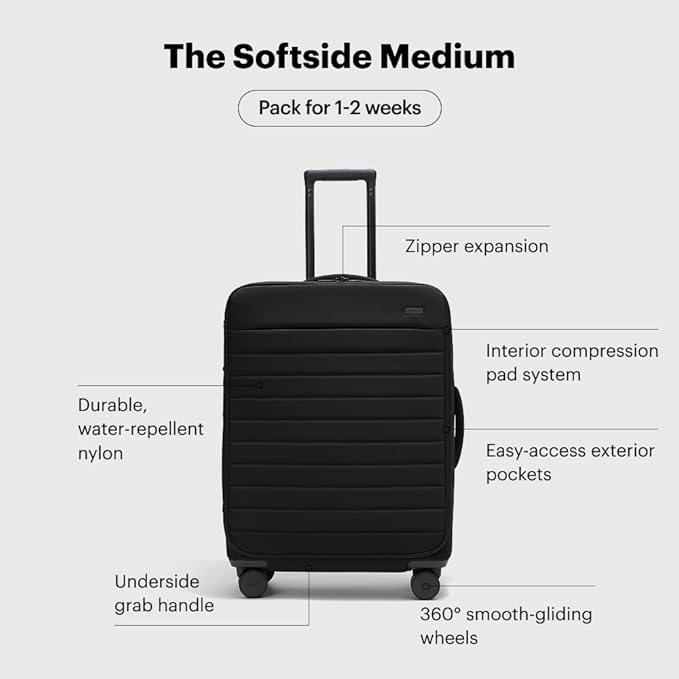 Away Softside Medium Checked Suitcase, 26 Inch Lightweight, Expandable Luggage For Men & Women, Durable Nylon Exterior, TSA Approved Lock, Idea1 For Trips 1-2 Weeks, Jet Black
