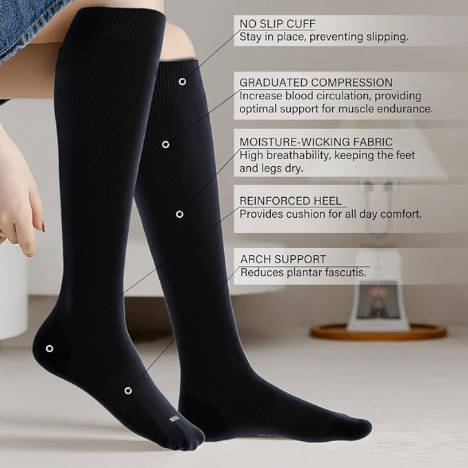 LEVSOX Compression Socks for Pregnant Women 20-30 mmHg Knee High Cute Funny Mens Supports Socks for Nurses, Medical, Travel