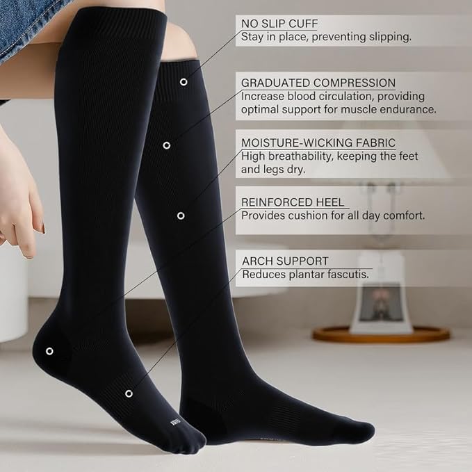 LEVSOX Compression Socks for Pregnant Women 20-30 mmHg Knee High Cute Funny Mens Supports Socks for Nurses, Medical, Travel