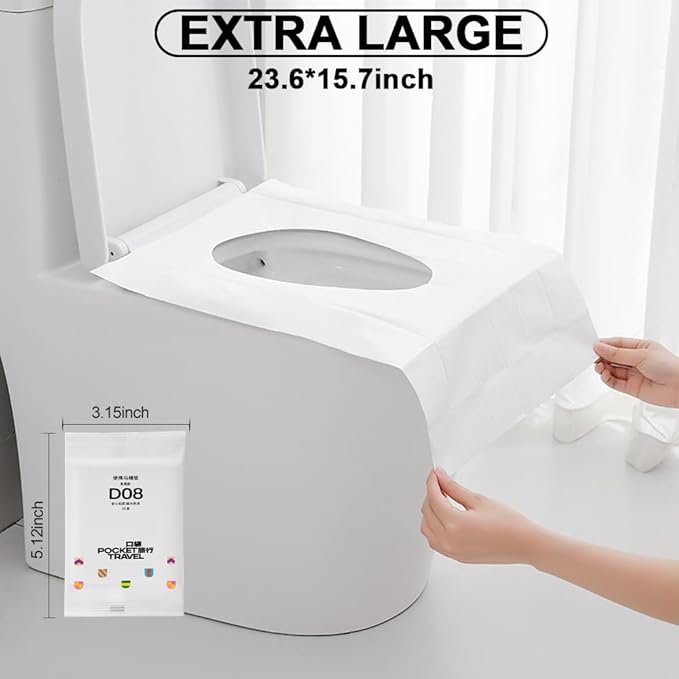 Disposable Toilet Seat Covers, 30 Pack Extra Large Non-Slip Individually Wrapped Portable for Travel Public Restrooms Airplane